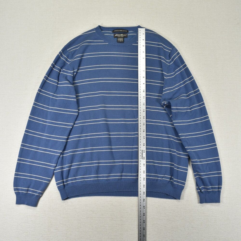 Vintage Eddie Bauer Mens Stretch Pima Cotton Blue Striped Crew Neck Sweater M - Picture 4 of 6